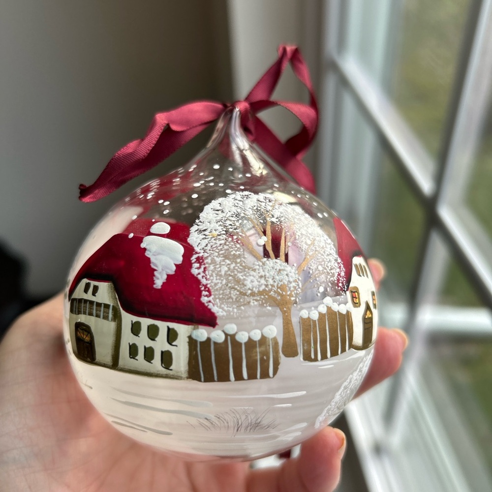 Winter Scene Glass Blown Ornament W/Houses, Church Etc Has Artist Initials-New - Picture 5 of 7